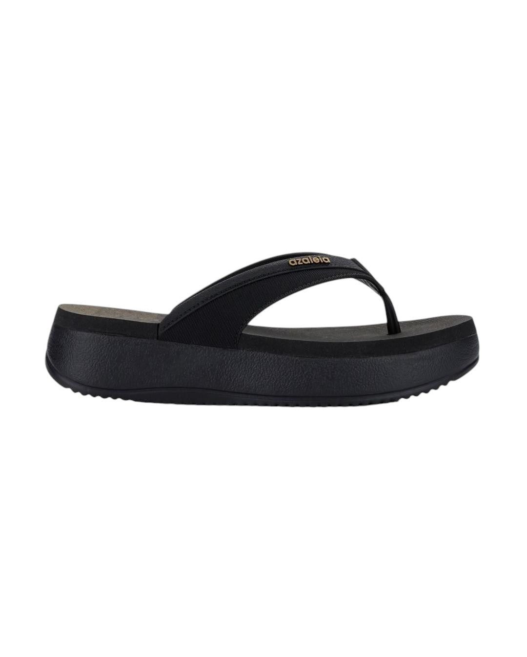 Sandalia plataforma Azaleia Maria 19180 negro oro - vista lateral mostrando diseño sofisticado