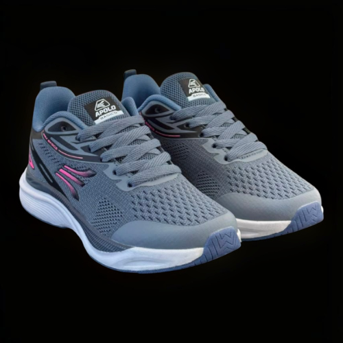 Zapatillas de entrenamiento zona 10 Sport Apolo Basics en malla gris azulado con detalles en rosa y suela amortiguada